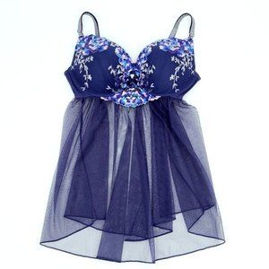 Victoria's Secret Blue Embroidered Babydoll 36C NWOT